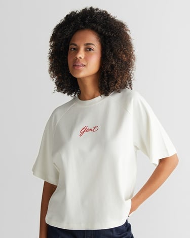  GANT Kadın Krem Bisiklet Yaka Logolu T-Shirt