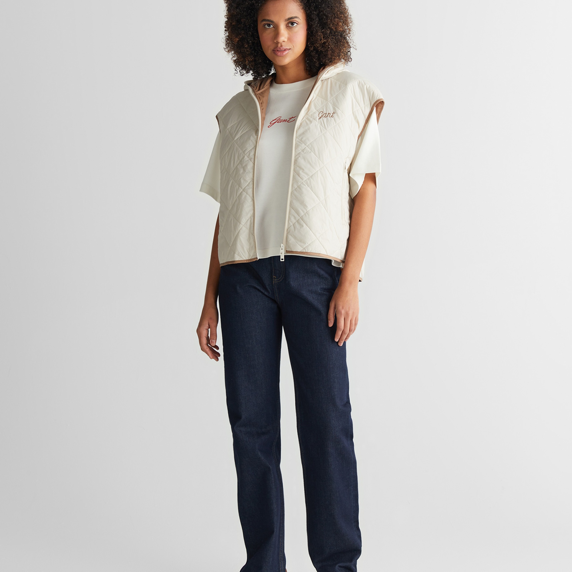 GANT Kadın Krem Kapüşonlu Logolu Yelek