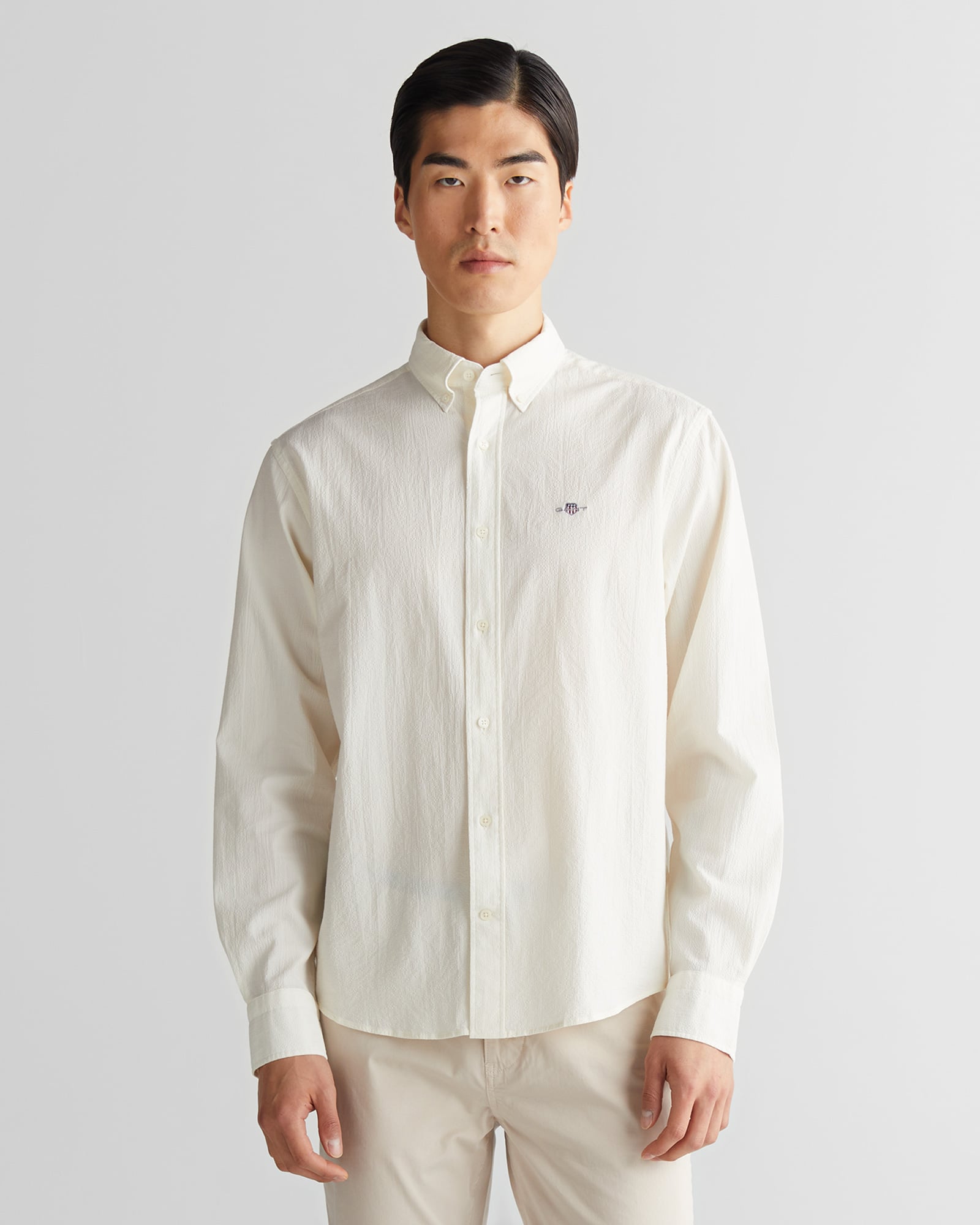  GANT Erkek Krem Regular Fit Düğmeli Yaka Gömlek