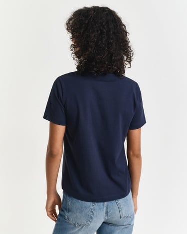  GANT Kadın Lacivert Regular Fit Bisiklet Yaka Logolu T-Shirt