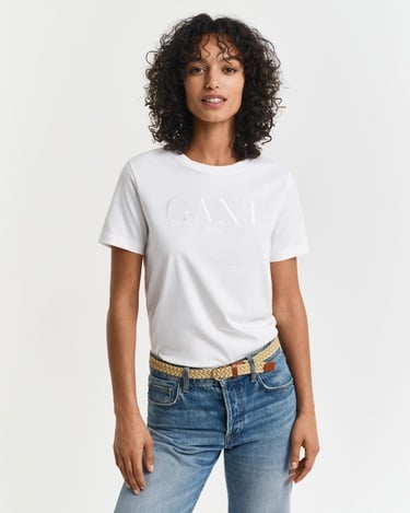  GANT Kadın Krem Regular Fit Bisiklet Yaka Logolu T-Shirt