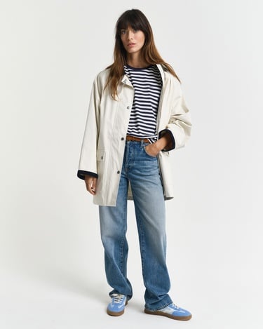  GANT Kadın Lacivert Regular Fit Bisiklet Yaka Çizgili T-Shirt