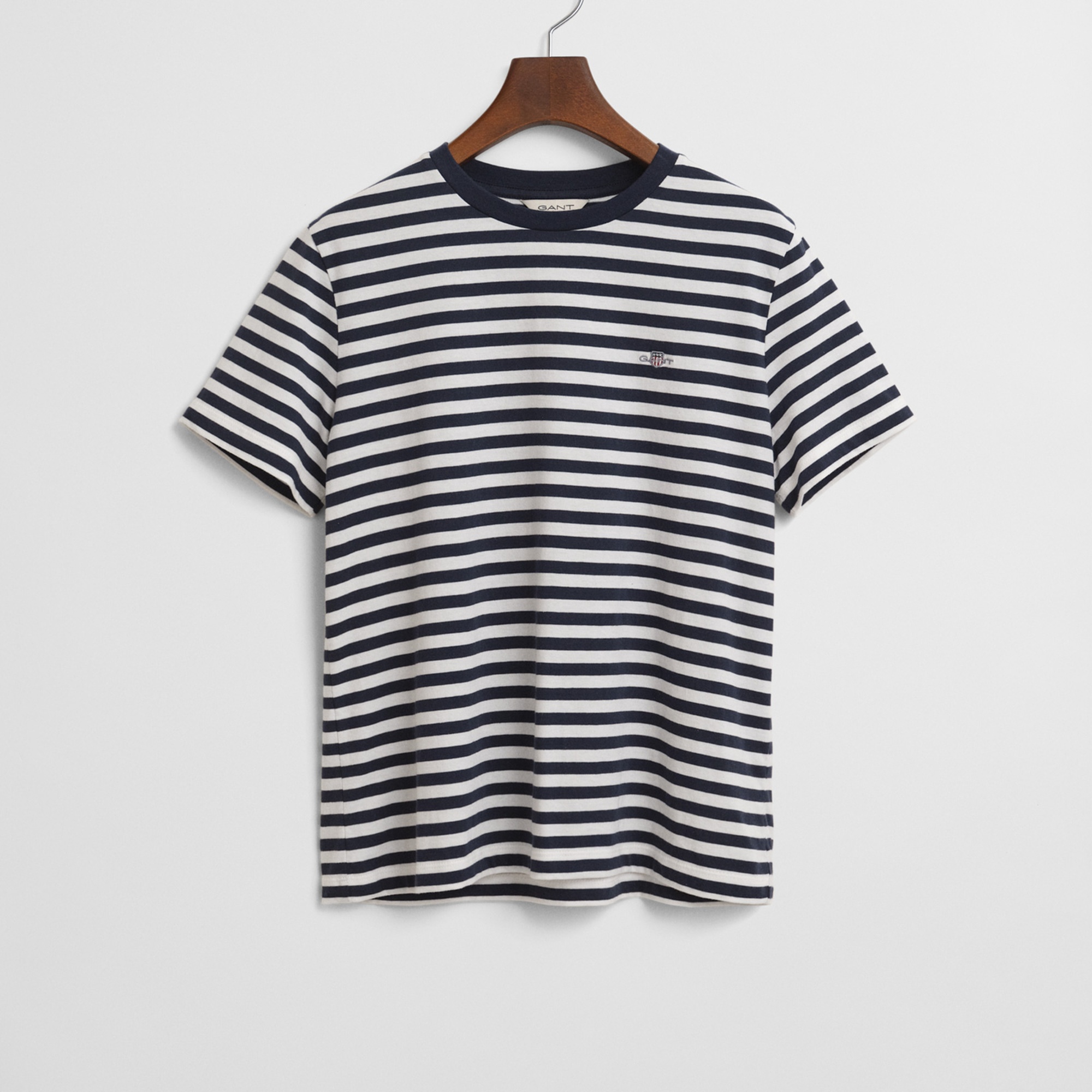 GANT Kadın Lacivert Regular Fit Bisiklet Yaka Çizgili T-Shirt