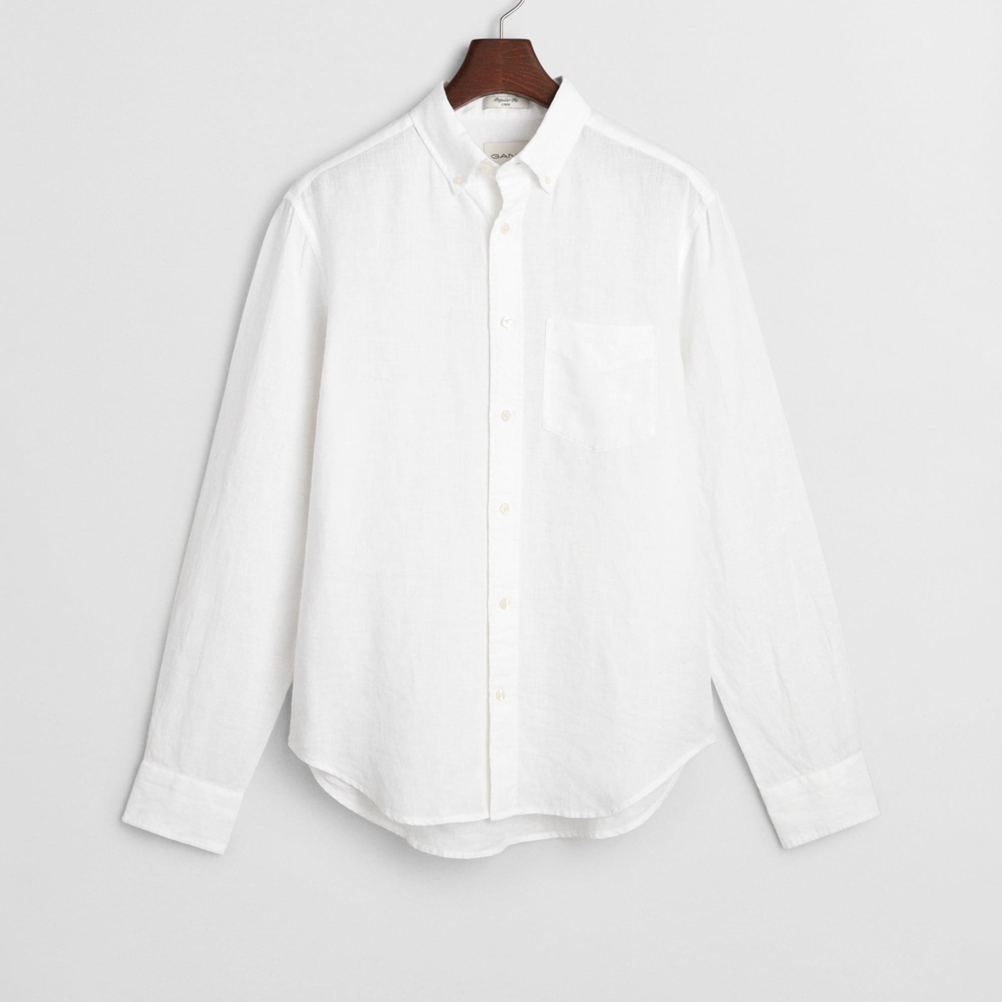 GANT Erkek Beyaz Regular Fit Düğmeli Yaka Keten Gömlek