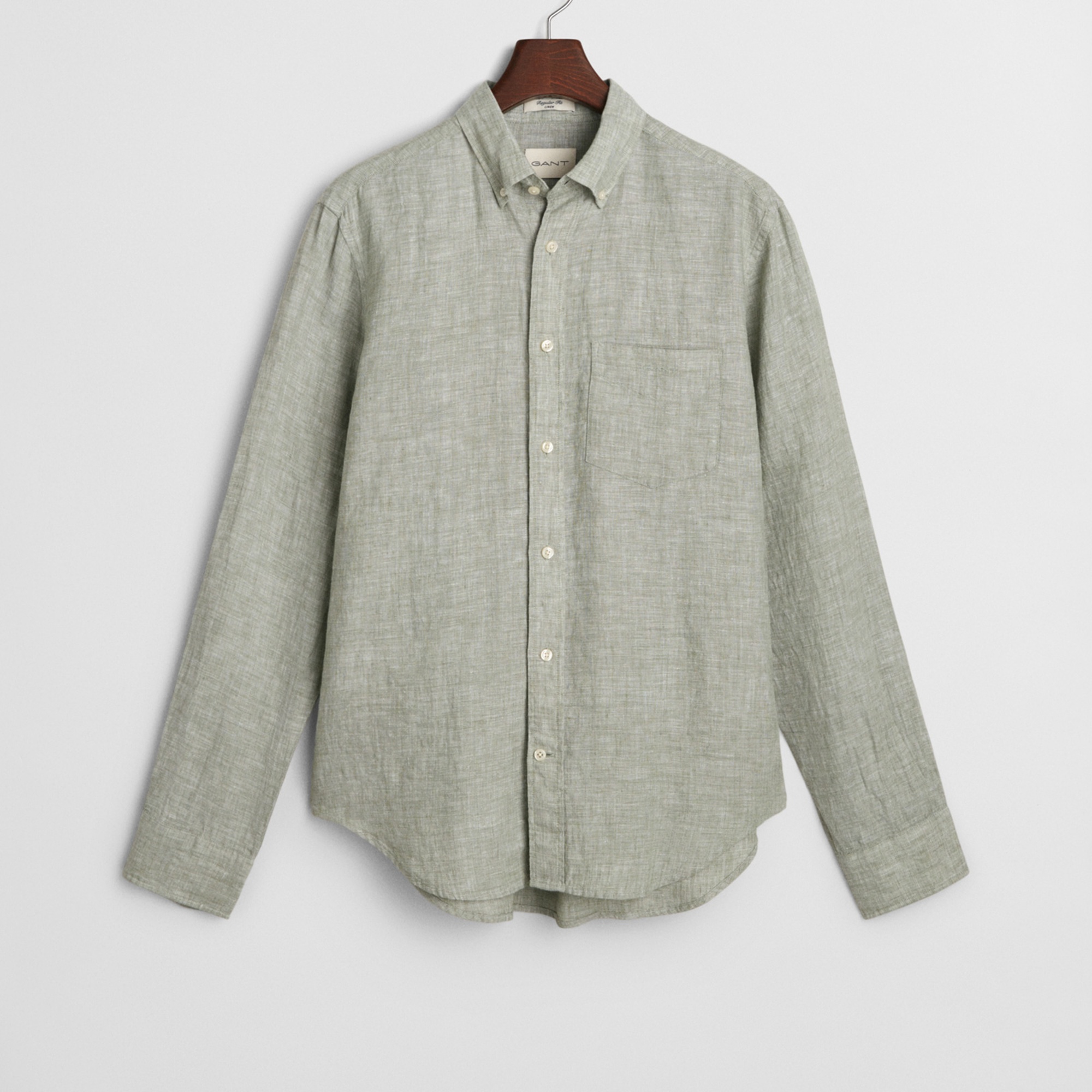 GANT Erkek Yeşil Regular Fit Düğmeli Yaka Keten Gömlek