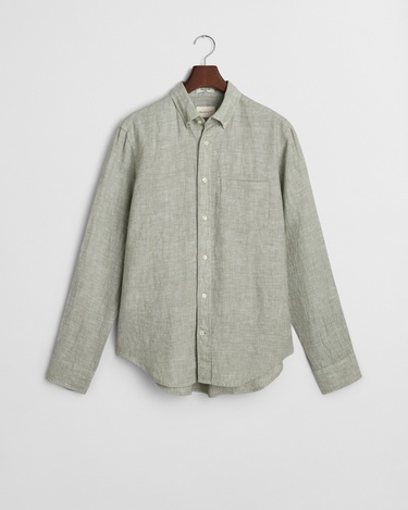  GANT Erkek Yeşil Regular Fit Düğmeli Yaka Keten Gömlek