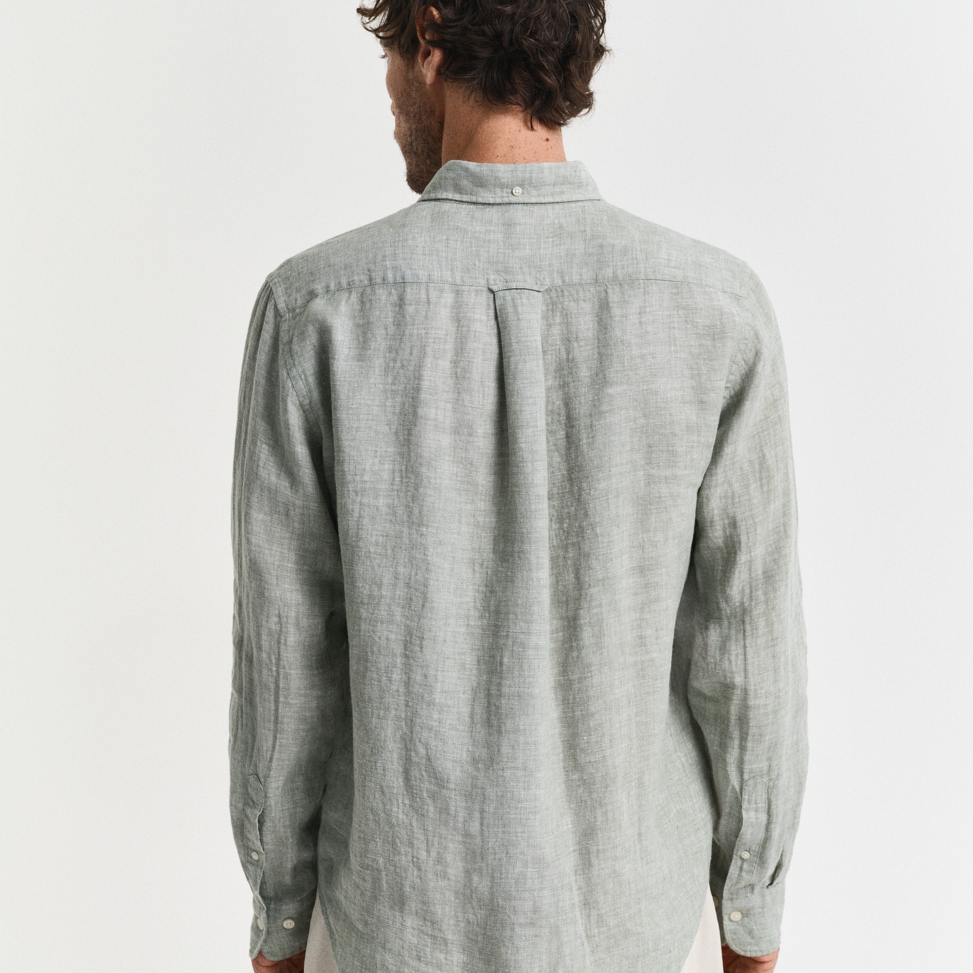 GANT Erkek Yeşil Regular Fit Düğmeli Yaka Keten Gömlek