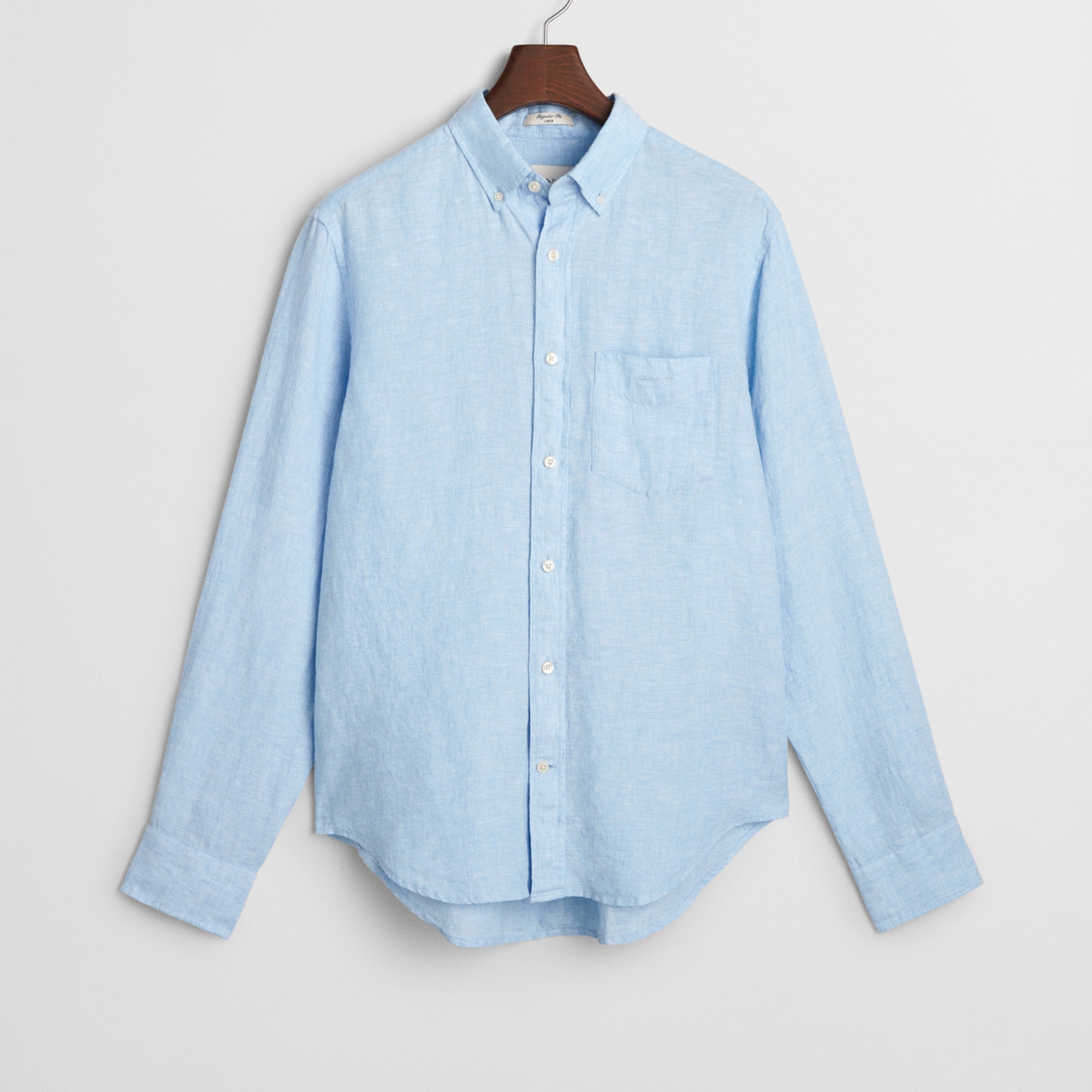 GANT Erkek Mavi Regular Fit Düğmeli Yaka Keten Gömlek