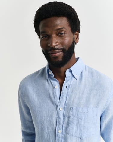  GANT Erkek Mavi Regular Fit Düğmeli Yaka Keten Gömlek