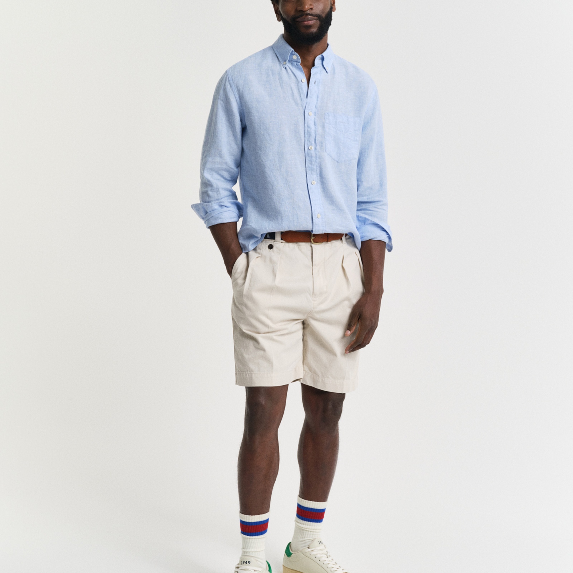 GANT Erkek Mavi Regular Fit Düğmeli Yaka Keten Gömlek