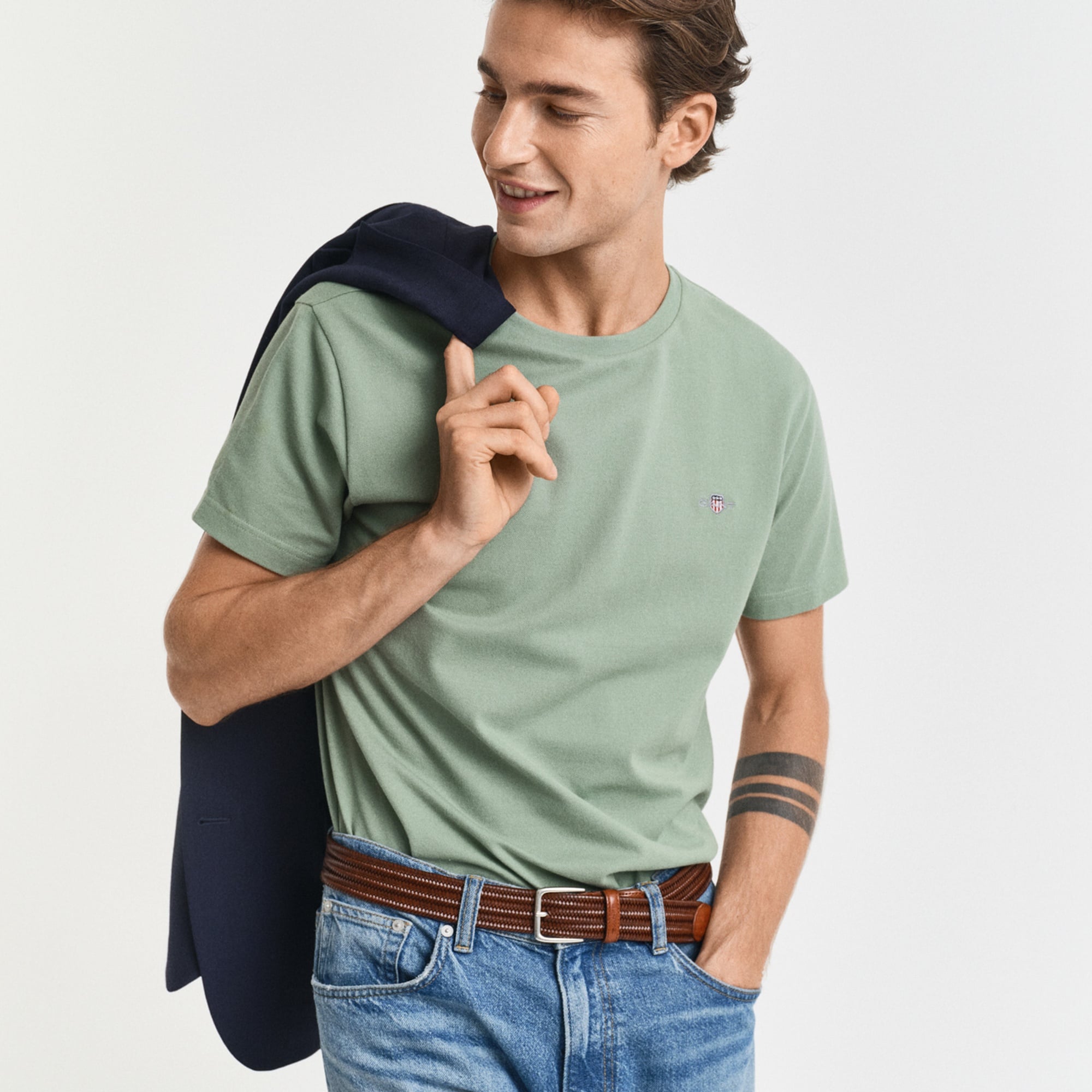 GANT Erkek Yeşil Slim Fit Bisiklet Yaka T-Shirt