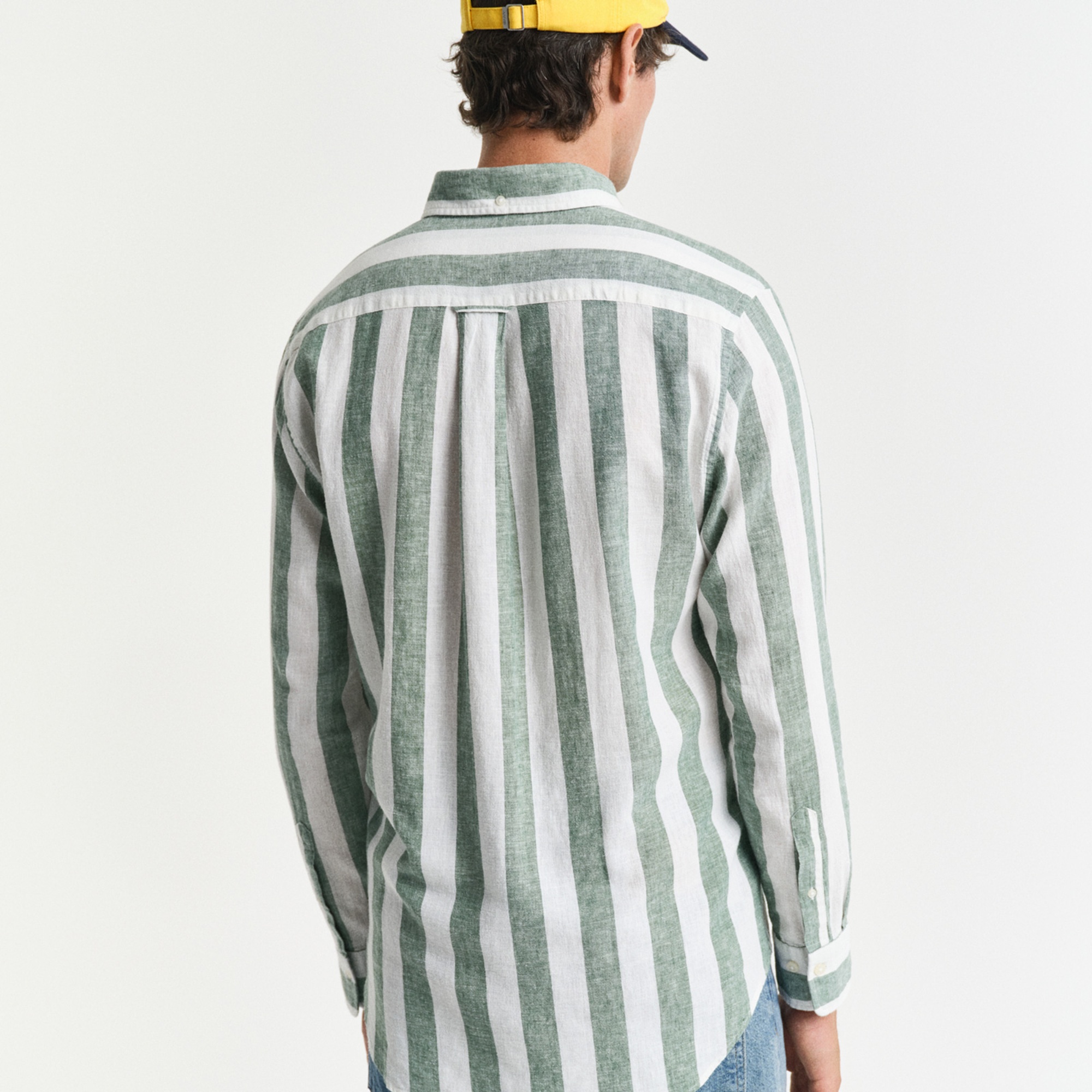 GANT Erkek Yeşil Regular Fit Düğmeli Yaka Çizgili Gömlek