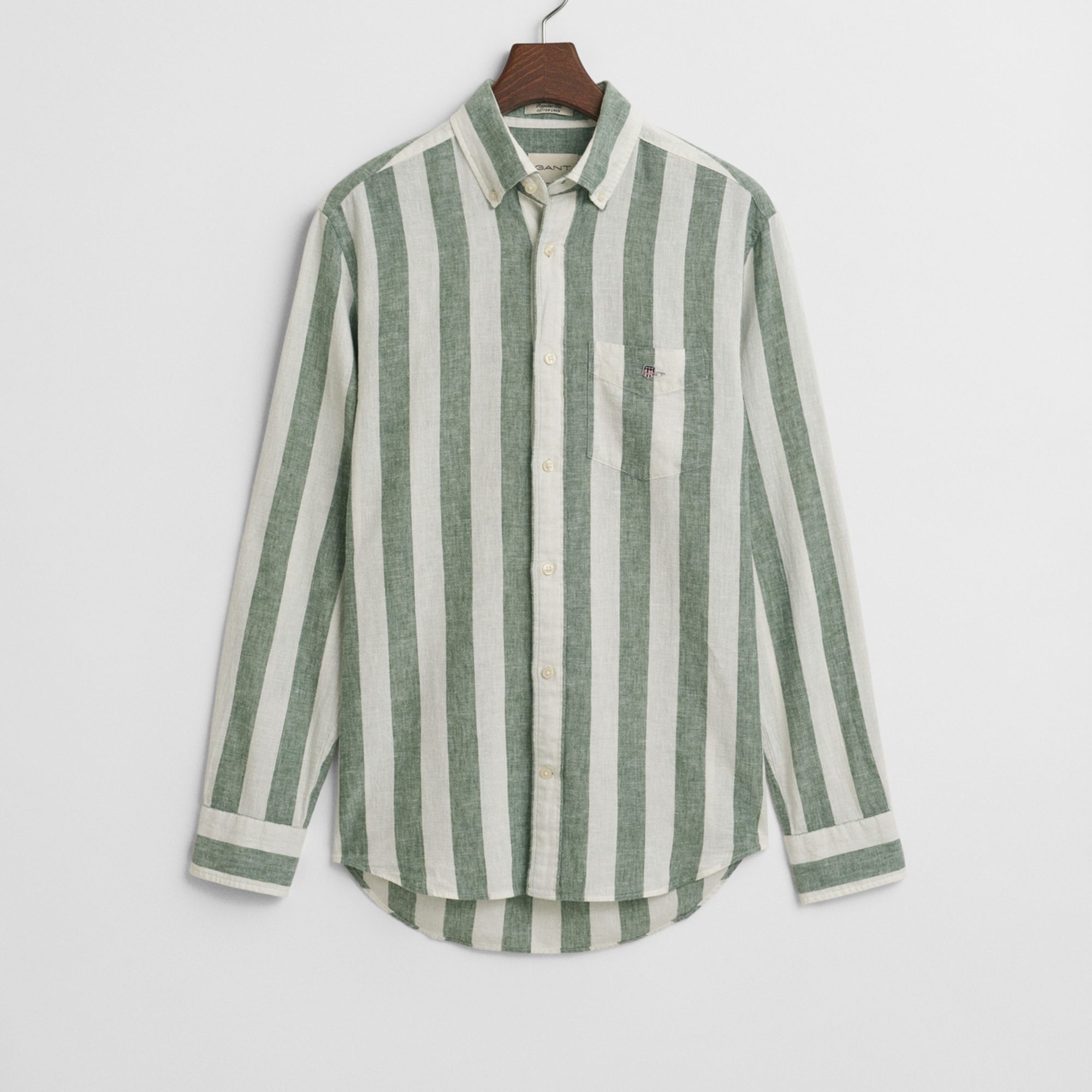 GANT Erkek Yeşil Regular Fit Düğmeli Yaka Çizgili Gömlek