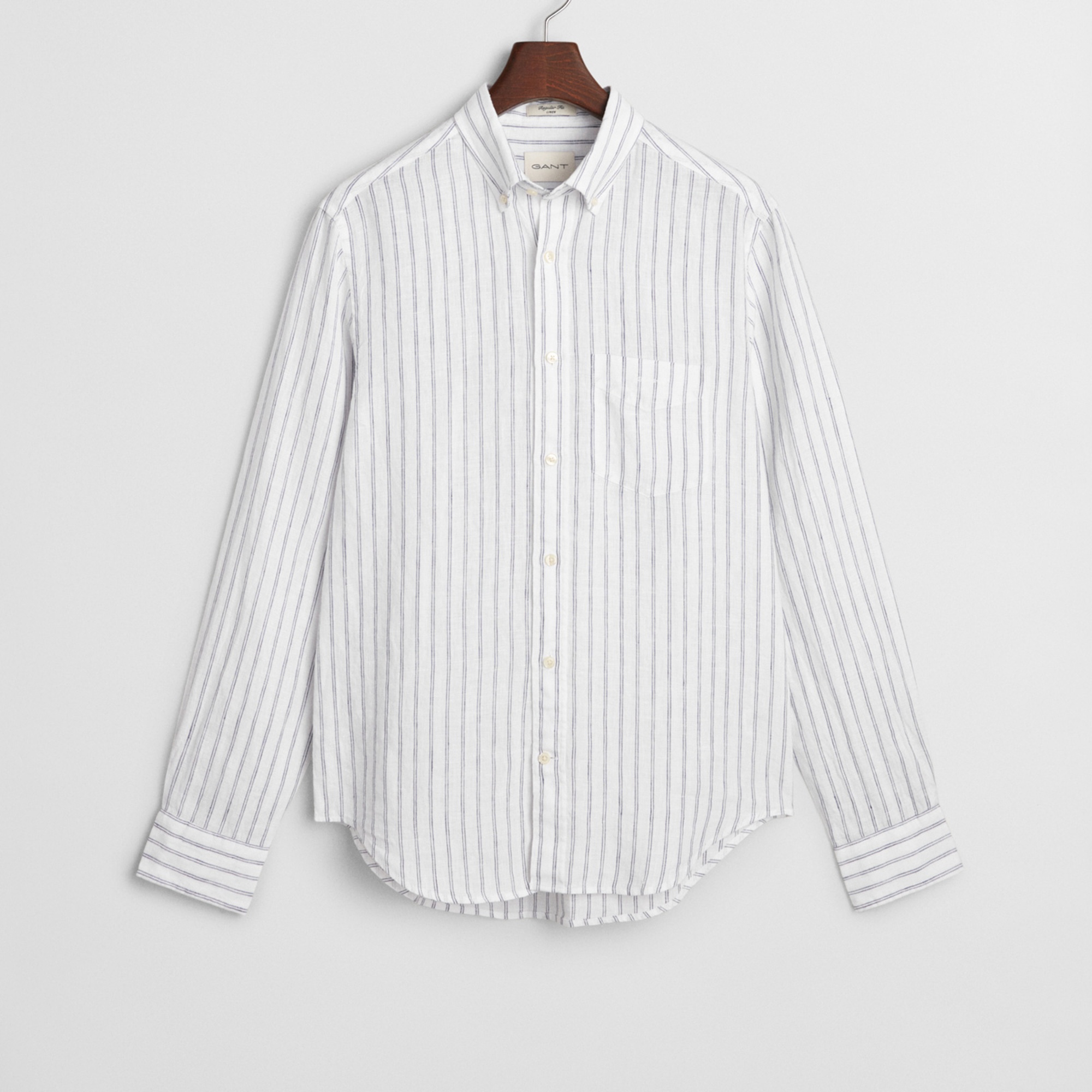 GANT Erkek Beyaz Regular Fit Düğmeli Yaka Çizgili Gömlek