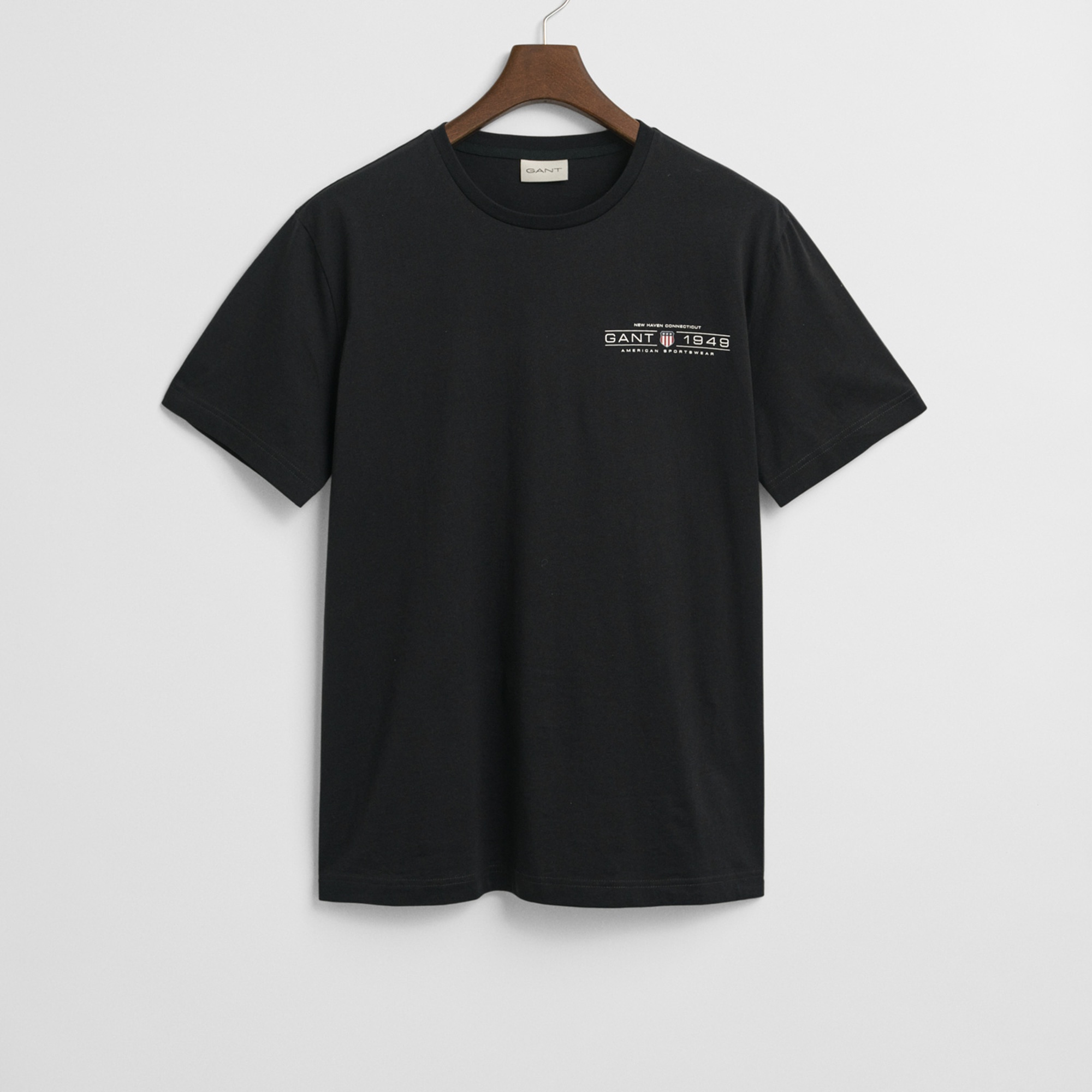 GANT Erkek Siyah Regular Fit Bisiklet Yaka Logolu T-Shirt