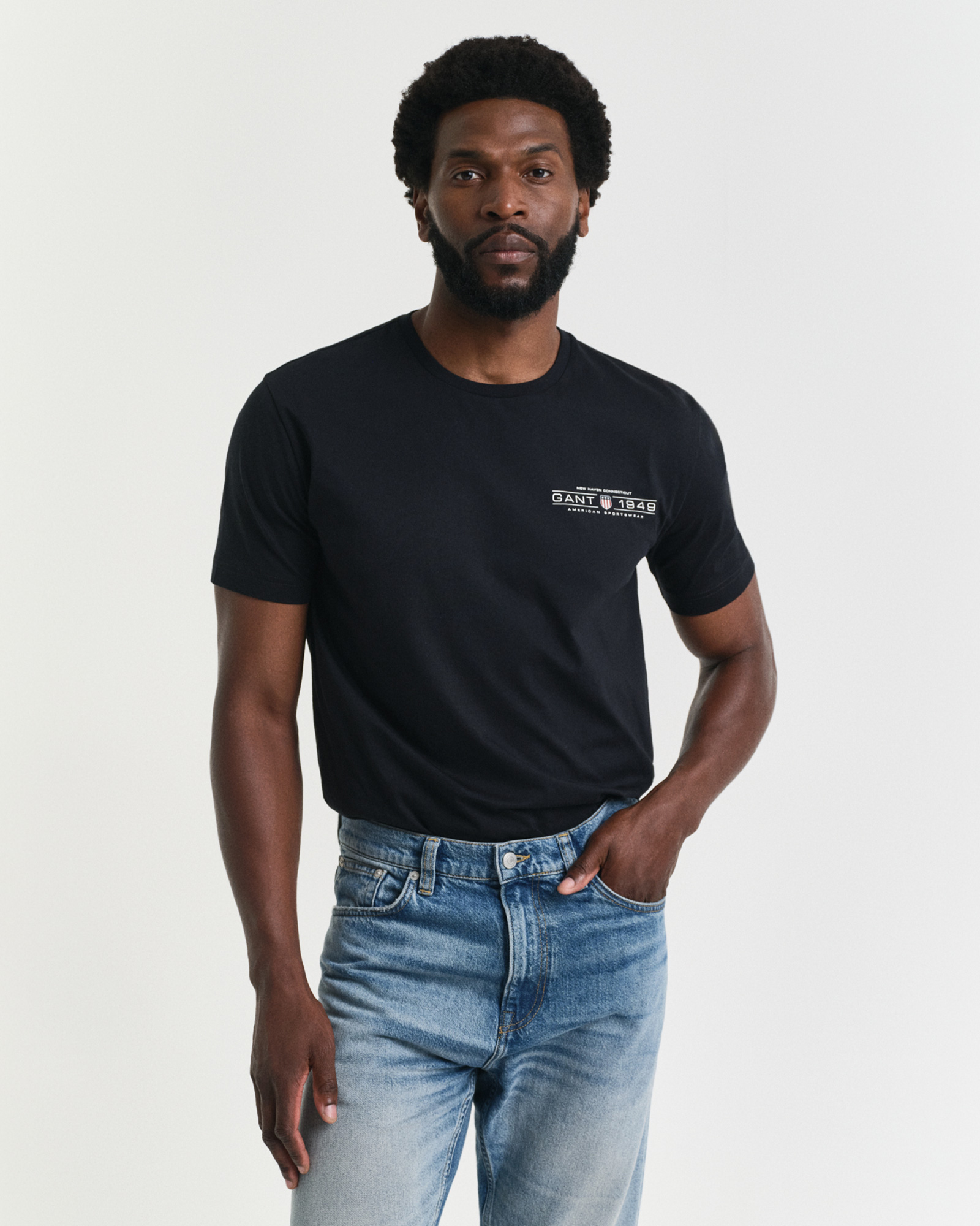  GANT Erkek Siyah Regular Fit Bisiklet Yaka Logolu T-Shirt