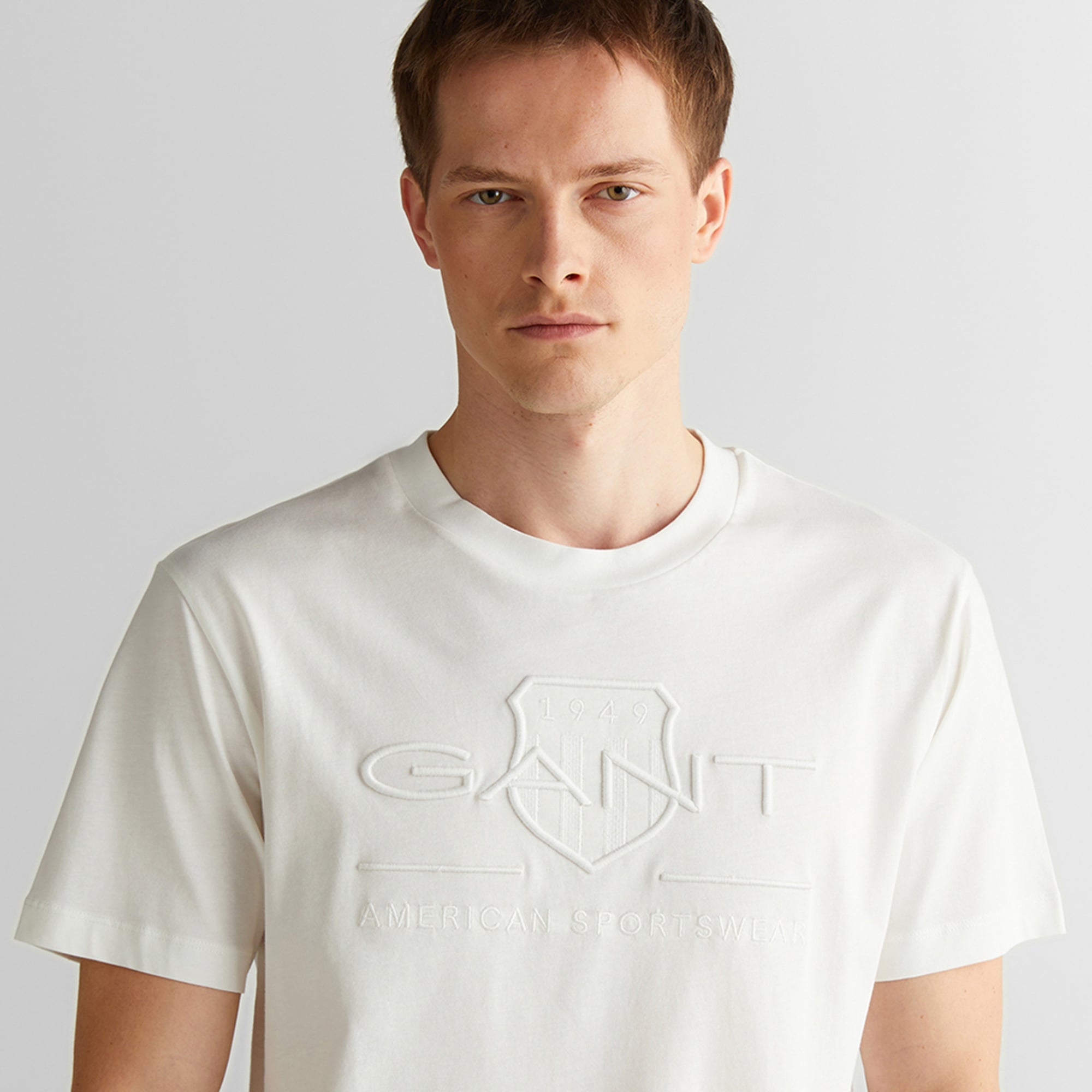 GANT Erkek Beyaz Regular Fit Bisiklet Yaka Logolu Logolu T-Shirt