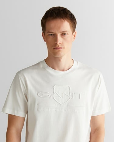  GANT Erkek Beyaz Regular Fit Bisiklet Yaka Logolu Logolu T-Shirt