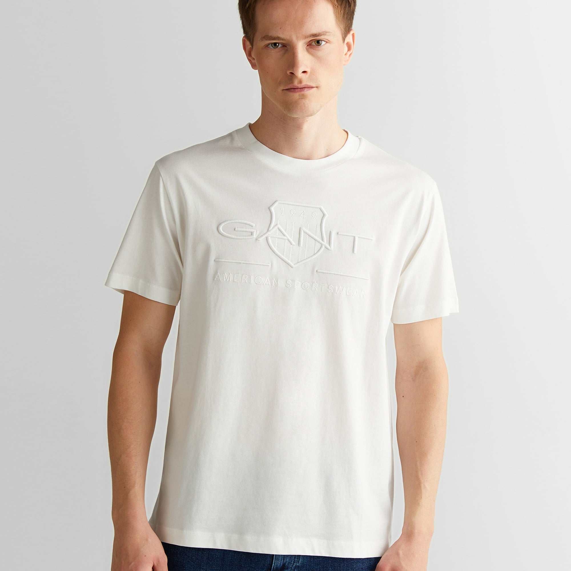 GANT Erkek Beyaz Regular Fit Bisiklet Yaka Logolu Logolu T-Shirt