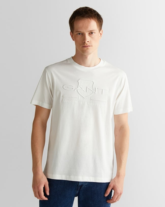  GANT Erkek Beyaz Regular Fit Bisiklet Yaka Logolu Logolu T-Shirt