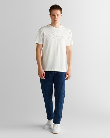  GANT Erkek Beyaz Regular Fit Bisiklet Yaka Logolu Logolu T-Shirt