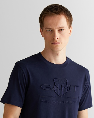  GANT Erkek Lacivert Regular Fit Bisiklet Yaka Logolu T-Shirt