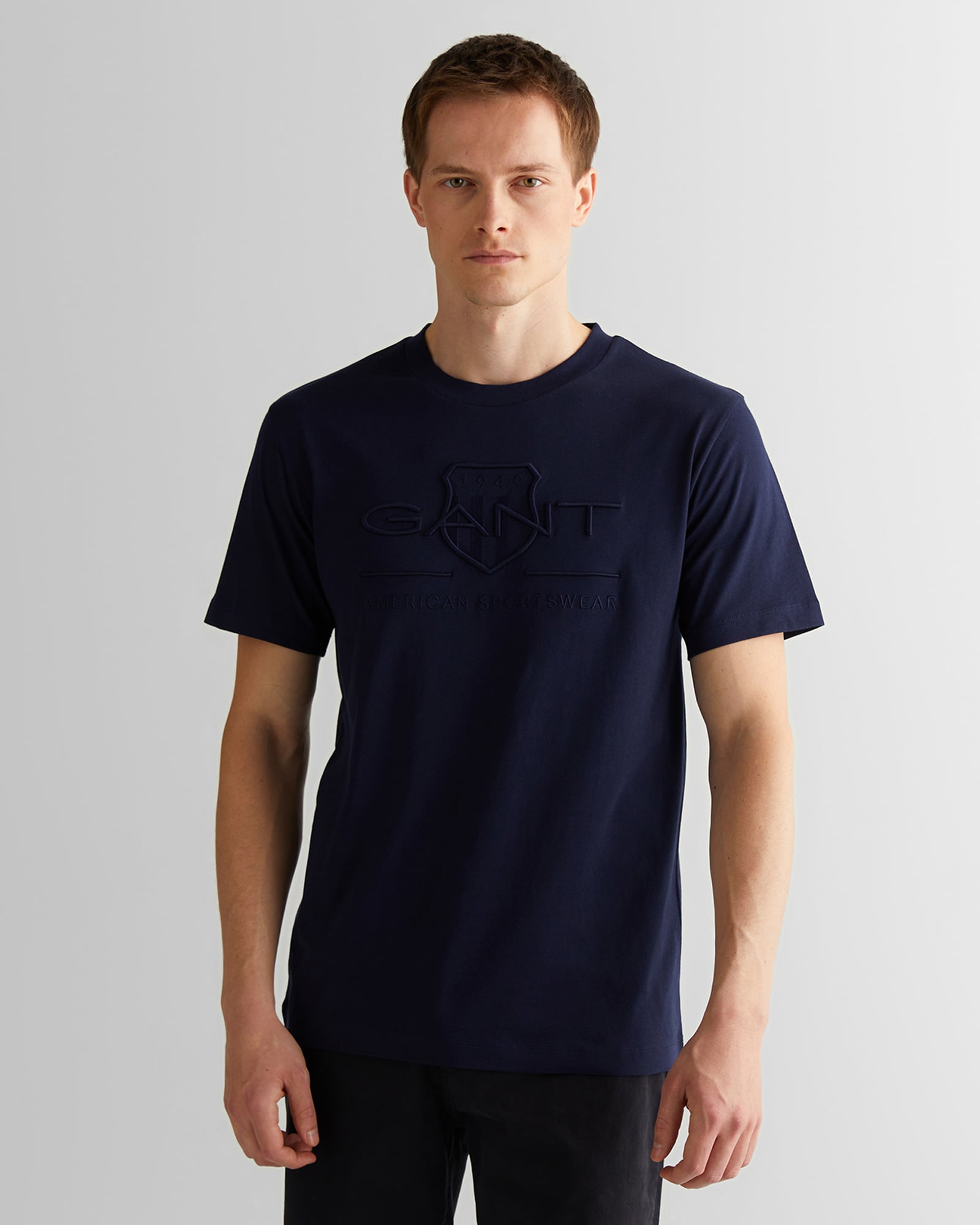  GANT Erkek Lacivert Regular Fit Bisiklet Yaka Logolu T-Shirt