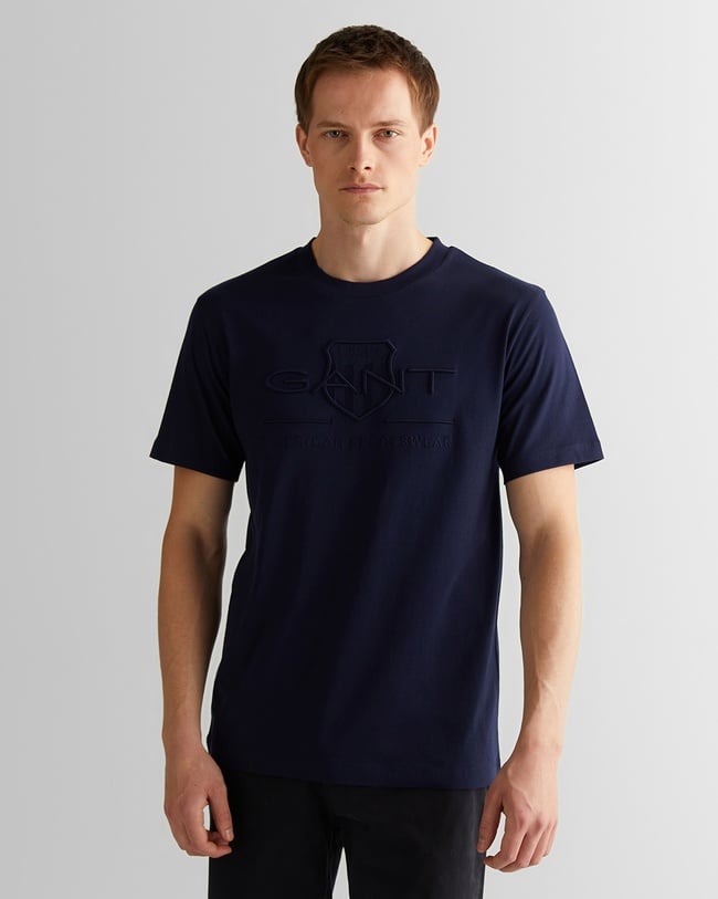  GANT Erkek Lacivert Regular Fit Bisiklet Yaka Logolu T-Shirt
