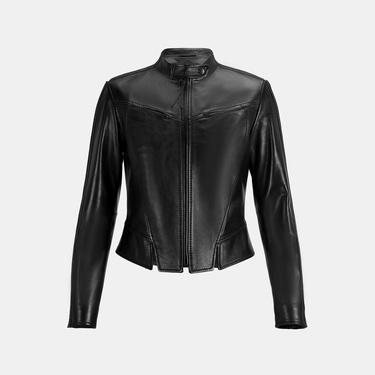  Kadın Siyah Deri Biker Ceket