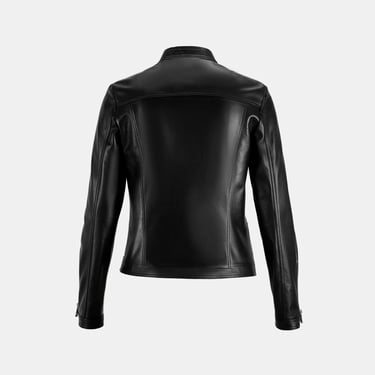  Kadın Siyah Perfore Detaylı Deri Ceket
