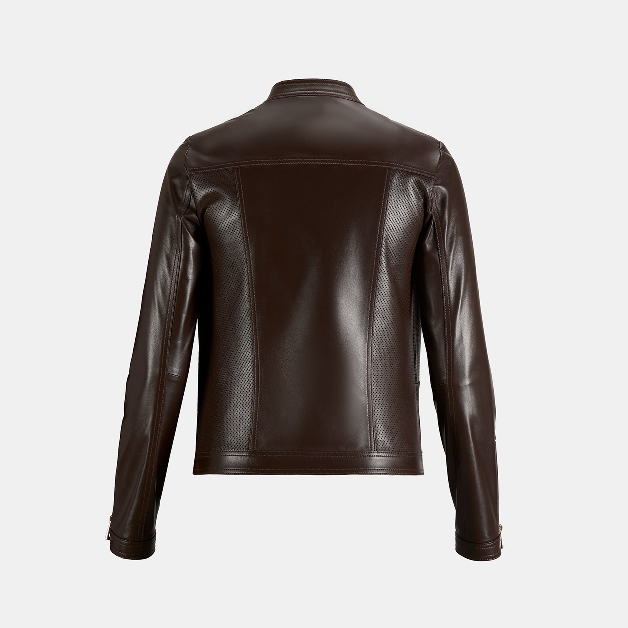 Kadın Kahve Perfore Detaylı Deri Ceket