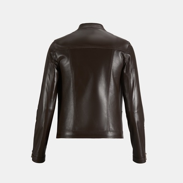  Kadın Kahve Perfore Detaylı Deri Ceket