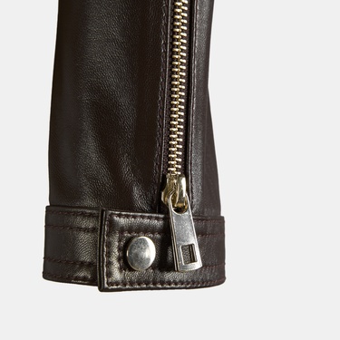  Kadın Kahve Perfore Detaylı Deri Ceket