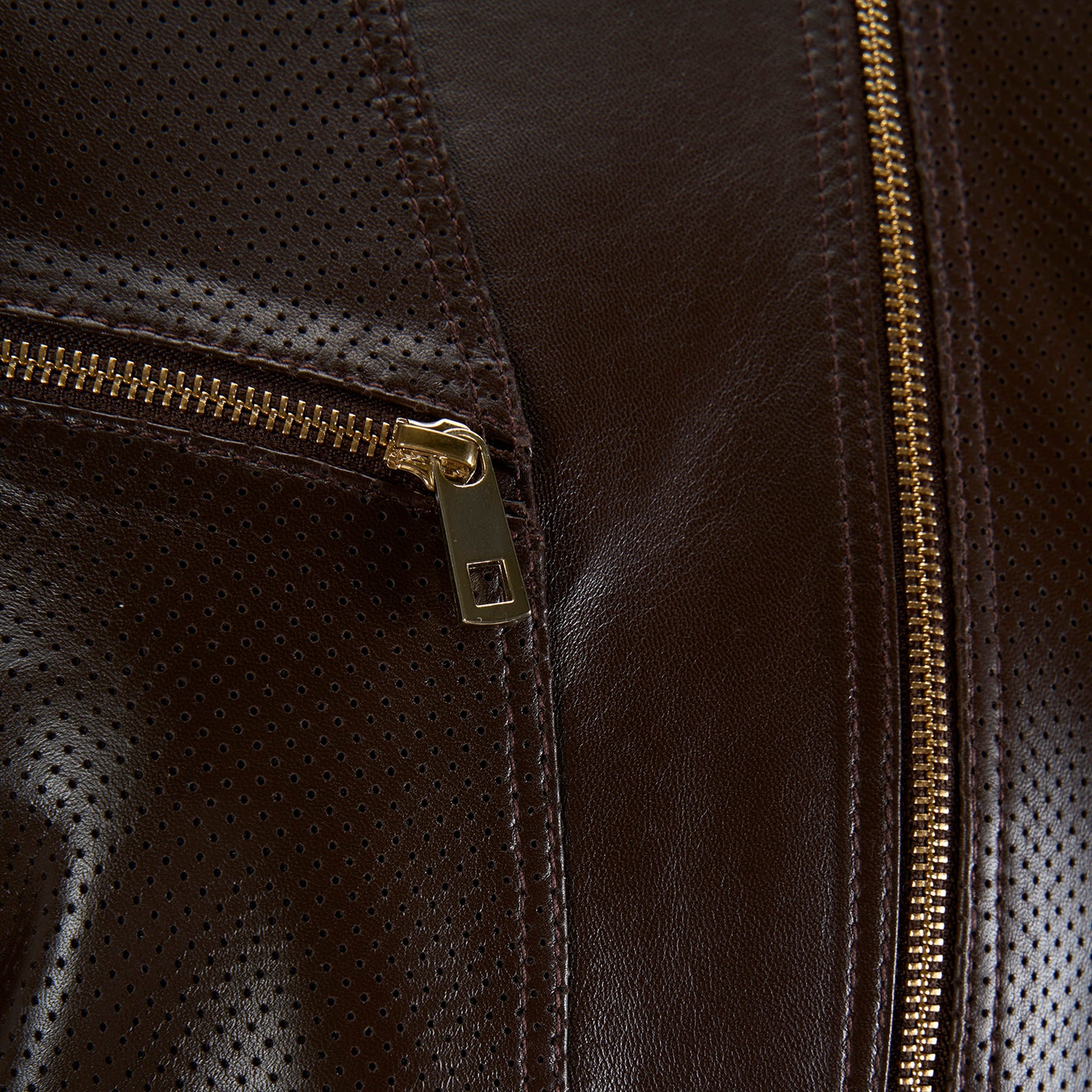 Kadın Kahve Perfore Detaylı Deri Ceket