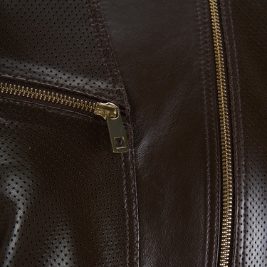  Kadın Kahve Perfore Detaylı Deri Ceket