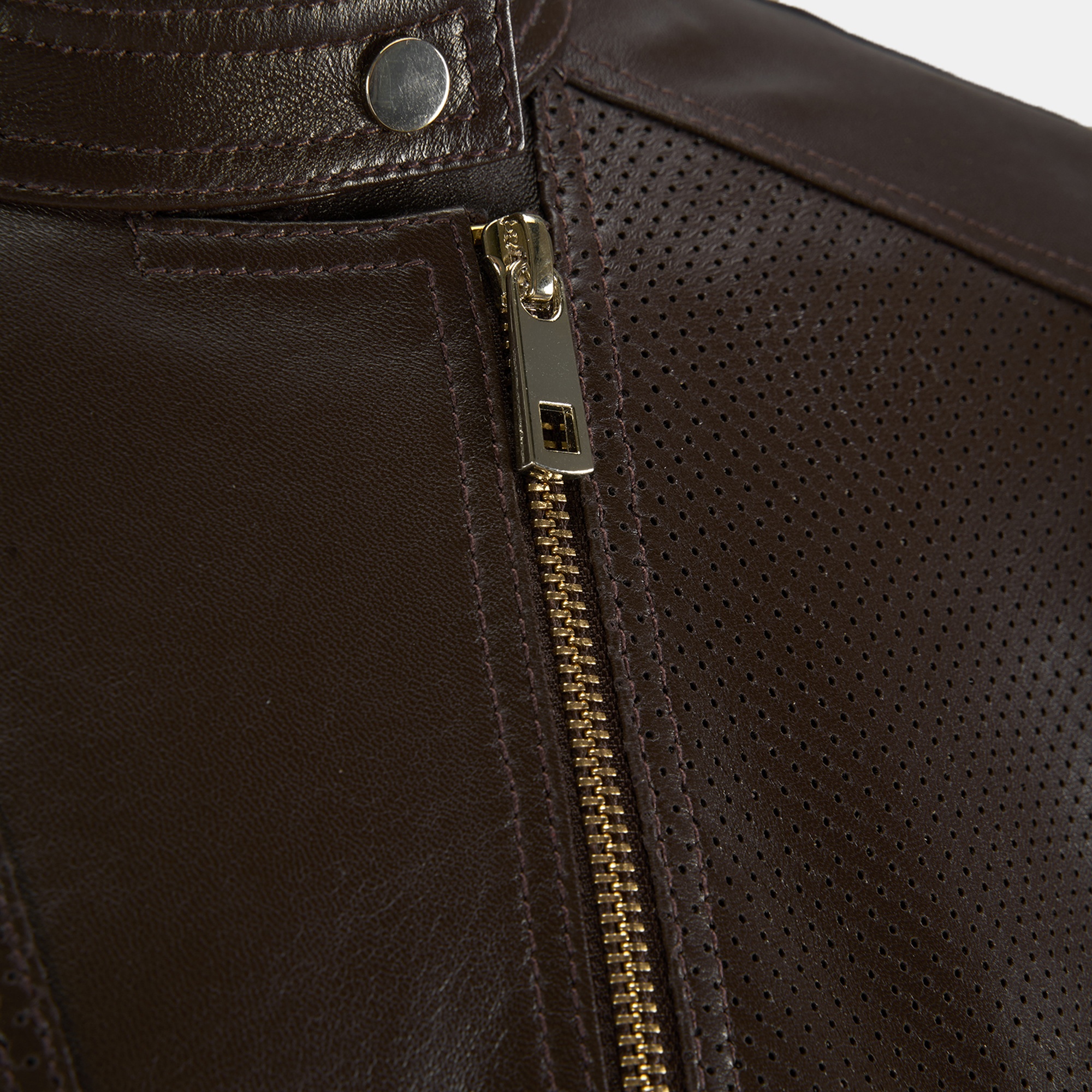 Kadın Kahve Perfore Detaylı Deri Ceket