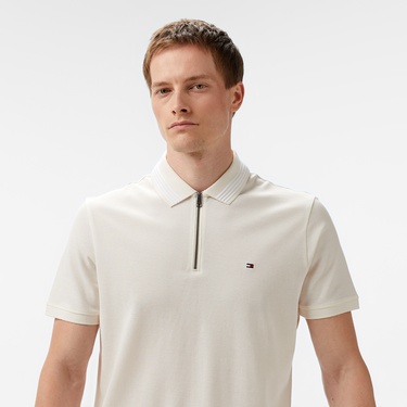  Tommy Hilfiger Mercerised Pique Erkek Krem Polo Yaka T-Shirt