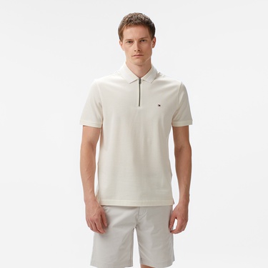  Tommy Hilfiger Mercerised Pique Erkek Krem Polo Yaka T-Shirt