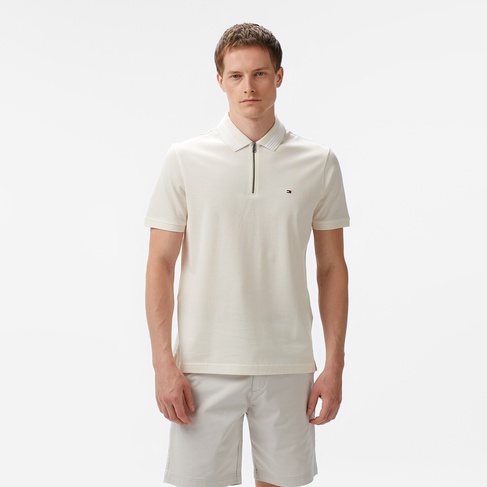  Tommy Hilfiger Mercerised Pique Erkek Krem Polo Yaka T-Shirt