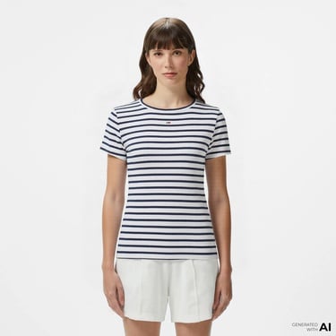  Tommy Jeans Slim Essential Rib Ext Kadın Beyaz T-Shirt