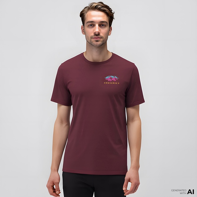  Converse Erkek Grafik Baskılı Bordo T-Shirt