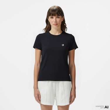  Converse Slim Fit Kadın Siyah T-Shirt