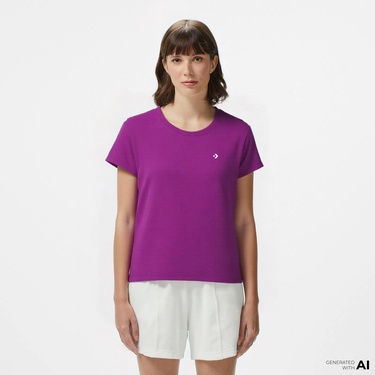  Converse Slim Fit Kadın Mor T-Shirt