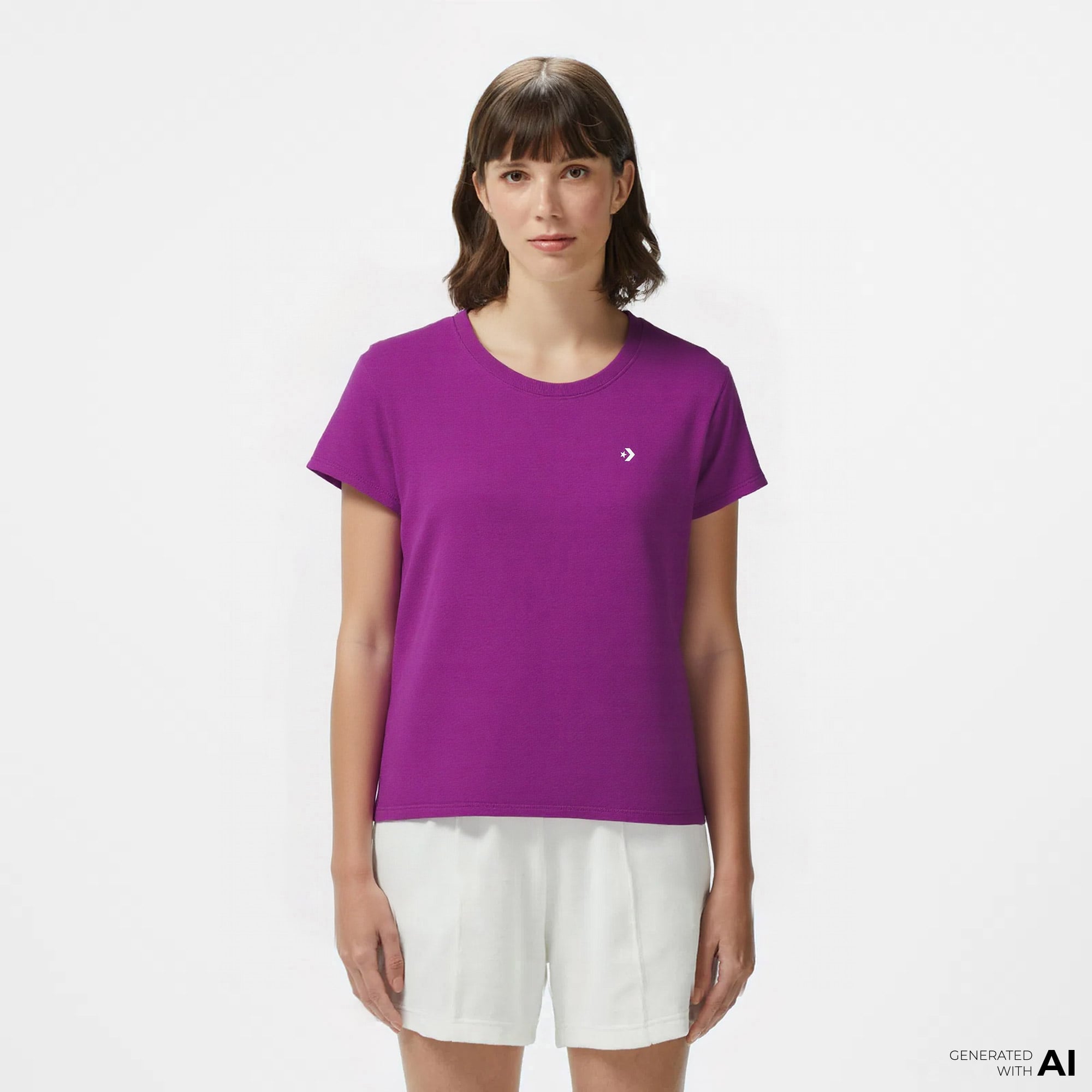  Converse Slim Fit Kadın Mor T-Shirt