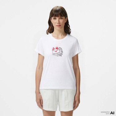  Converse Kadın Slim Fit Baskılı Beyaz T-Shirt