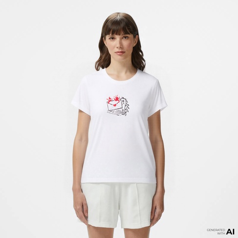  Converse Kadın Slim Fit Baskılı Beyaz T-Shirt