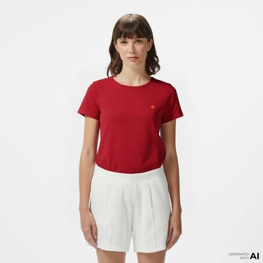  Converse Slim Fit Kadın Bordo T-Shirt