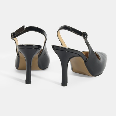  Kadın Siyah Rugan Topuklu Ayakkabı