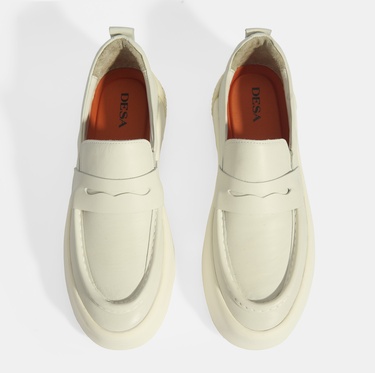 Erkek Krem Slip-On Deri Loafer