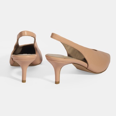  Kadın Pudra Slingback Deri Topuklu Ayakkabı